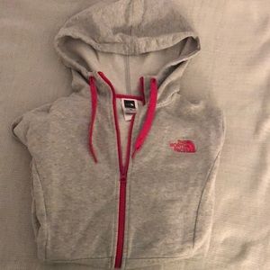 North Face Grey with Pink Accent full zip hoodie